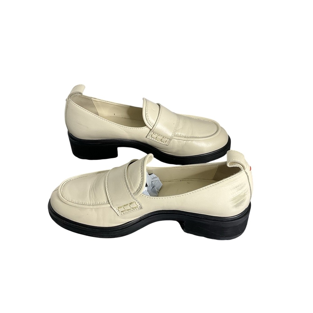 Aeyde Ruth Lug Sole Platform Italian Apron-toe Loafer Crème With A Chunky Heel - Picture 2 of 12
